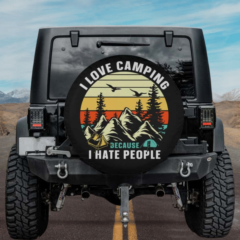 Load image into Gallery viewer, I Love Camping Because I Hate People Spare Tire Cover Thickening Leather Universal
