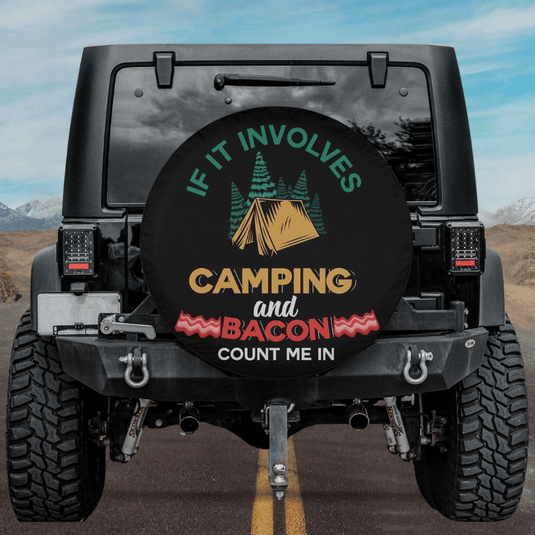 If It Involves Camping And Bacon Count Me In Spare Tire Cover Thickening Leather Universal