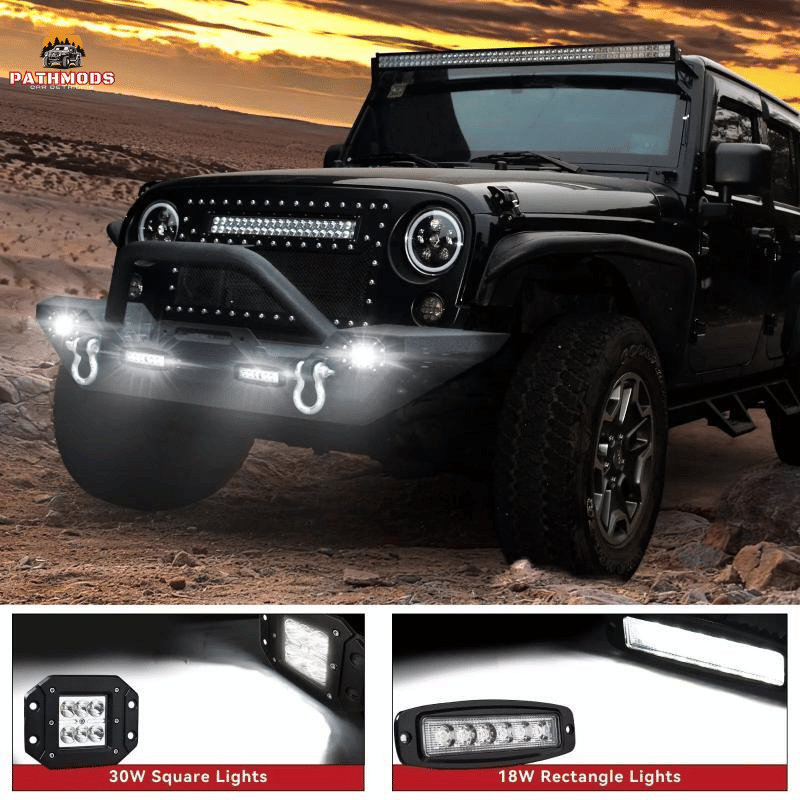 Load image into Gallery viewer, Front/Rear Bumper Combo For 07-18 Jeep Wrangler JK / Winch Plate LED Lights
