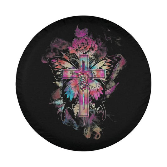 Faith Butterfly Flower Rose Cross Jesus Christian Lover Spare Tire Cover Thickening Leather Universal