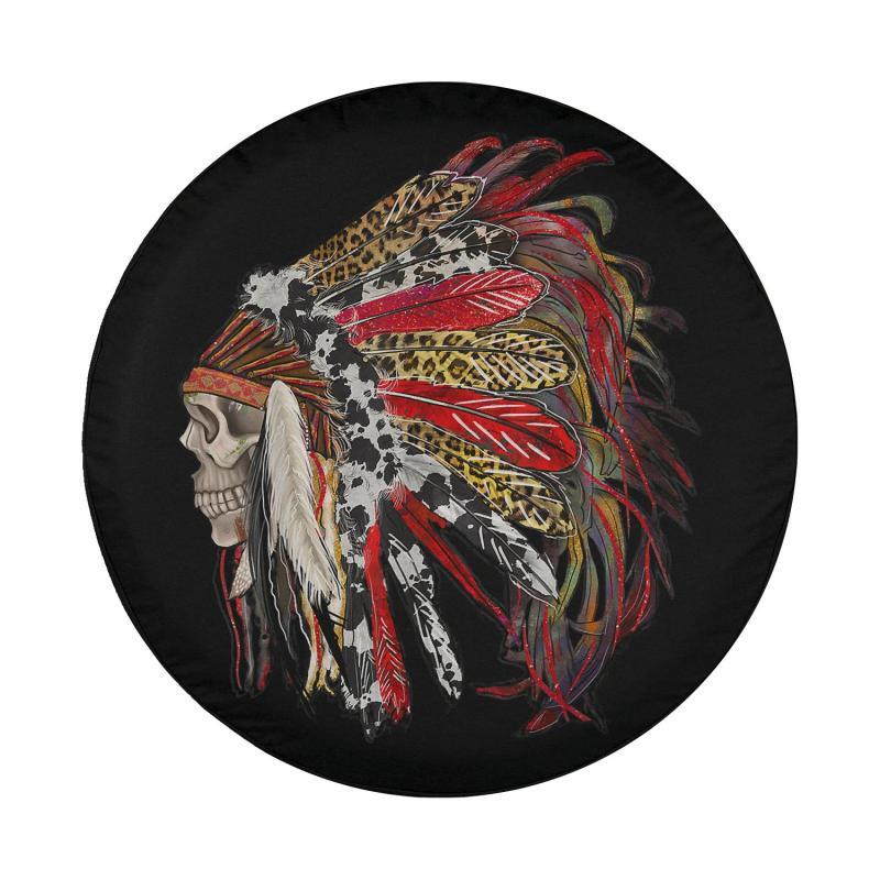 Load image into Gallery viewer, Indian Feather Headdress Western Native American Chief Skull Spare Tire Cover Thickening Leather Universal
