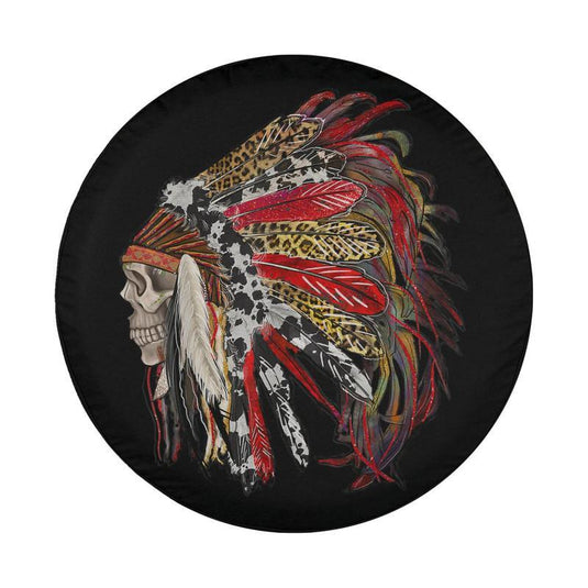 Indian Feather Headdress Western Native American Chief Skull Spare Tire Cover Thickening Leather Universal