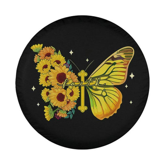 Sunflower Butterfly Jesus God Christian Faith Cross Patriot Spare Tire Cover Thickening Leather Universal