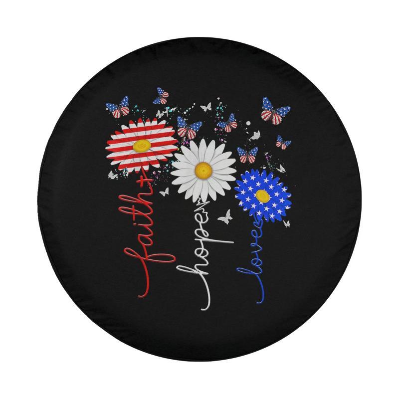 Load image into Gallery viewer, Faith Hope Love Butterfly Daisy 4th Of July Christians God Spare Tire Cover Thickening Leather Universal
