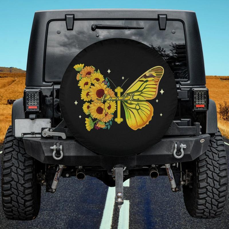 Load image into Gallery viewer, Sunflower Butterfly Jesus God Christian Faith Cross Patriot Spare Tire Cover Thickening Leather Universal
