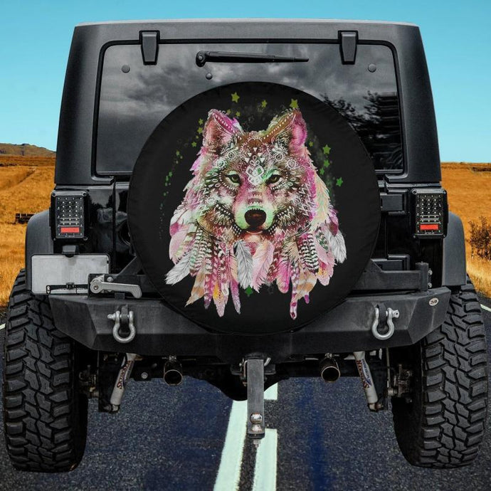 Native American Wolf Head Tribal Bohemian Tattoo Art Spare Tire Cover Thickening Leather Universal