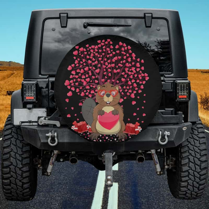 Load image into Gallery viewer, Beaver Animal Lover Funny Beaver Valentine&#39;s Day Spare Tire Cover Thickening Leather Universal
