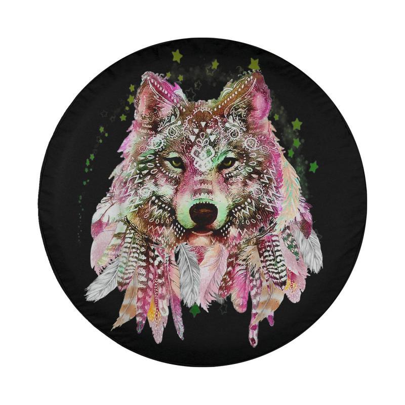 Load image into Gallery viewer, Native American Wolf Head Tribal Bohemian Tattoo Art Spare Tire Cover Thickening Leather Universal
