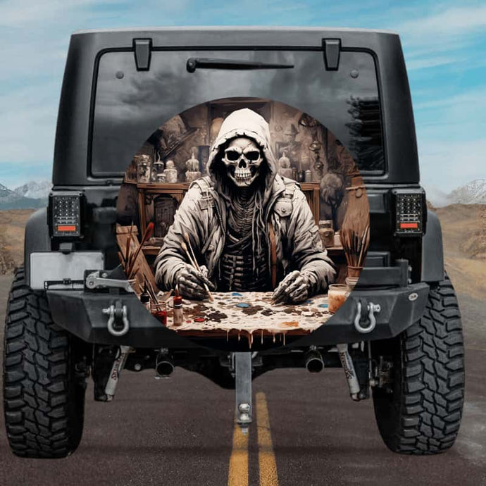 New skull design spare tire cover thickened leather universal - Skeleton Painter Ⅲ