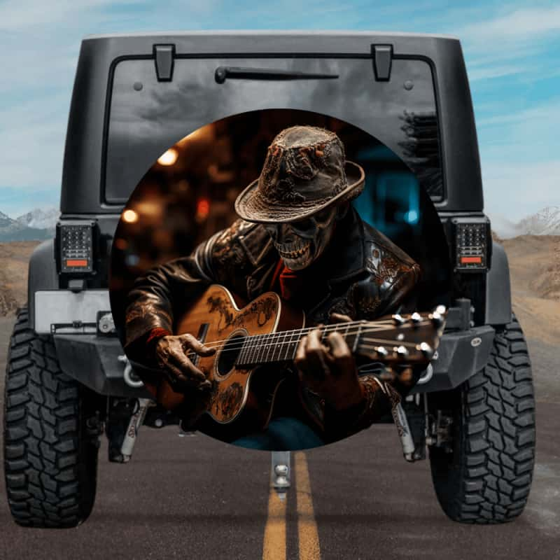 Load image into Gallery viewer, New skull design spare tire cover thickened leather universal - Skeleton guitarist Ⅳ
