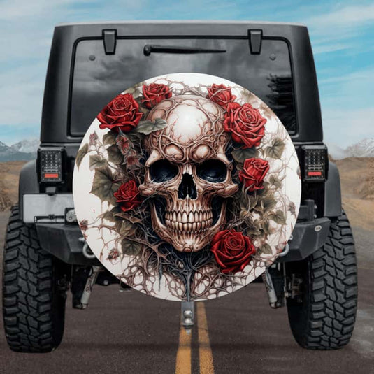 New skull design spare tire cover thickened leather universal - Rose Skull