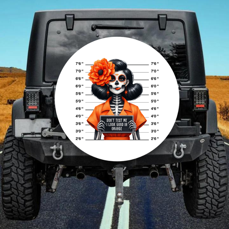 Load image into Gallery viewer, DON&#39;T TEST ME I LOOK GOOD IN ORANGE spare tire cover thickened leather universal
