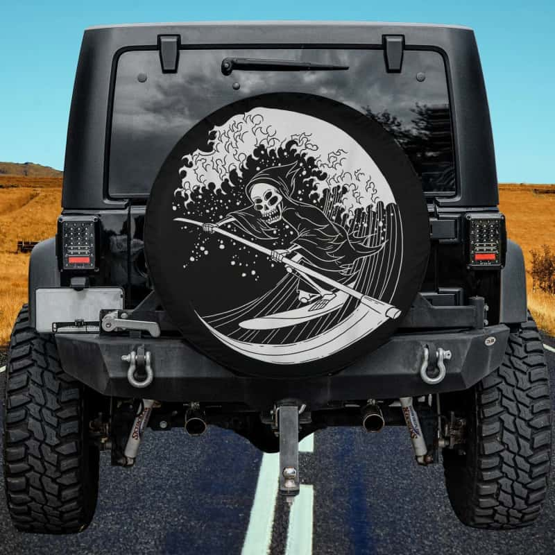 Load image into Gallery viewer, Blackcraft Grim Reaper Surfing Great Wave Spare Tire Cover Thickening Leather Universal
