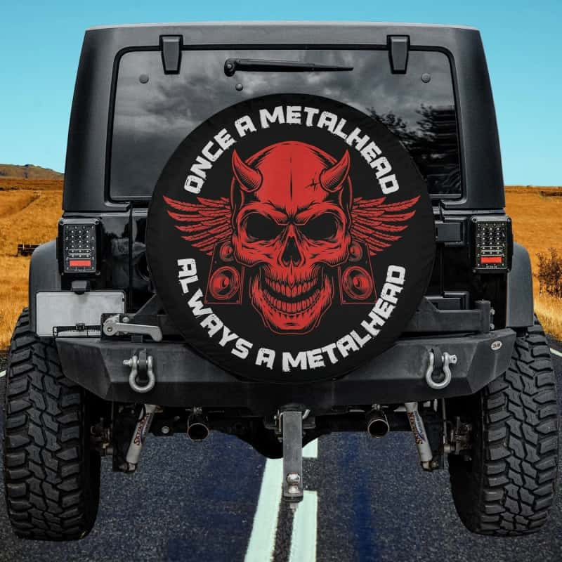 Load image into Gallery viewer, Devil Skull Once A Metalhead Always A Metal Head Skeleton Spare Tire Cover Thickening Leather Universal
