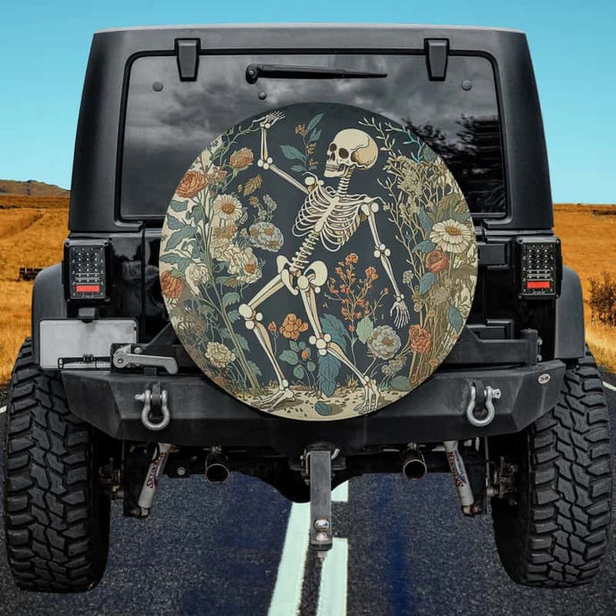 Cute Cottagecore Floral Skeleton Aesthetic Women Graphic Spare Tire Cover Thickening Leather Universal