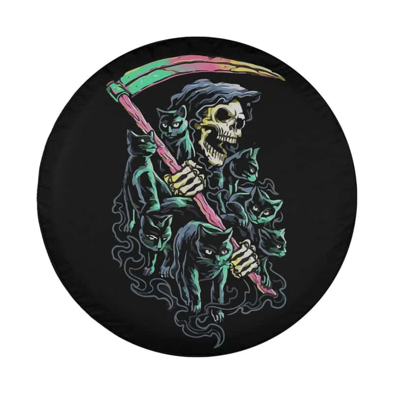 Load image into Gallery viewer, Kitty Skeleton Halloween Grim Reaper Cat Satanic Hail Spare Tire Cover Thickening Leather Universal
