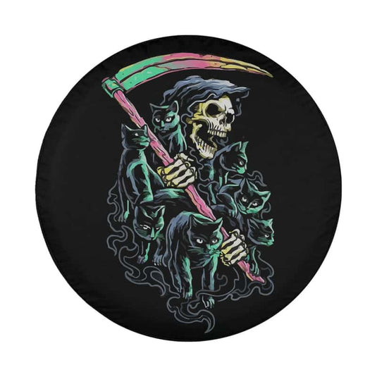 Kitty Skeleton Halloween Grim Reaper Cat Satanic Hail Spare Tire Cover Thickening Leather Universal