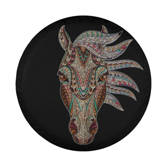 Horse Tribal Abstract Art Native American Geometric Spare Tire Cover Thickening Leather Universal