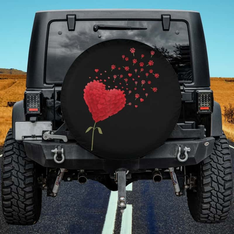 Load image into Gallery viewer, Cute Dog Paw Valentine&#39;s Day Flower Fly Dandelion Red Hearts Spare Tire Cover Thickening Leather Universal
