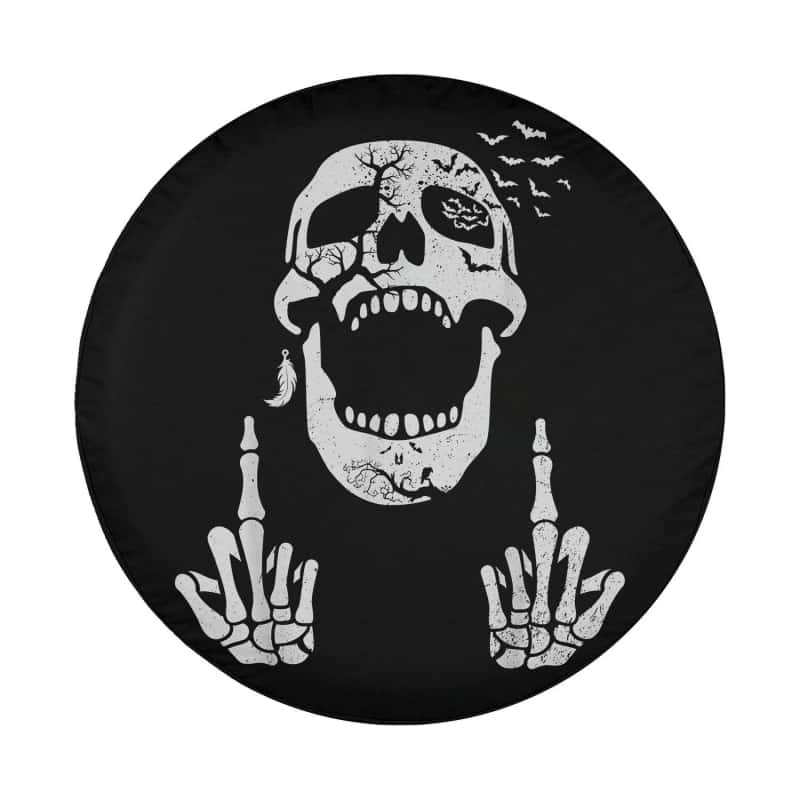 Load image into Gallery viewer, Halloween Skeleton Bones Middle Finger Skull Spare Tire Cover Thickening Leather Universal
