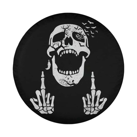 Halloween Skeleton Bones Middle Finger Skull Spare Tire Cover Thickening Leather Universal