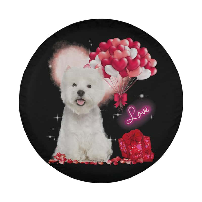 Load image into Gallery viewer, Cute Westie Balloon Heart Valentine&#39;s Day Valentine Spare Tire Cover Thickening Leather Universal
