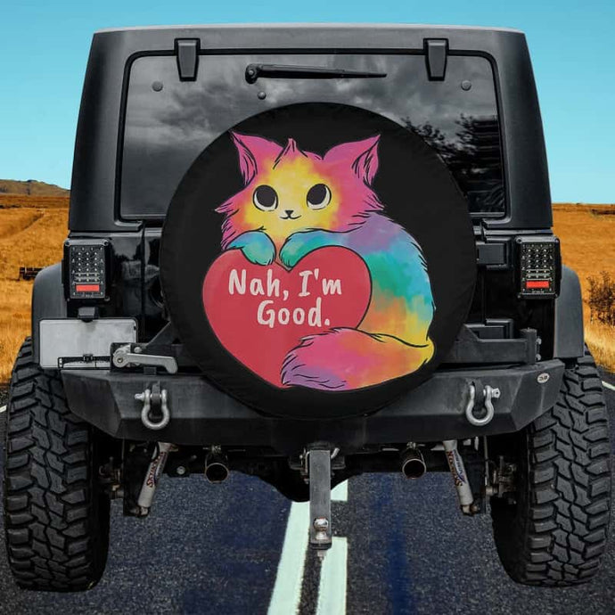 Cat Heart Nah Im Good Anti Valentines Single Awareness Spare Tire Cover Thickening Leather Universal