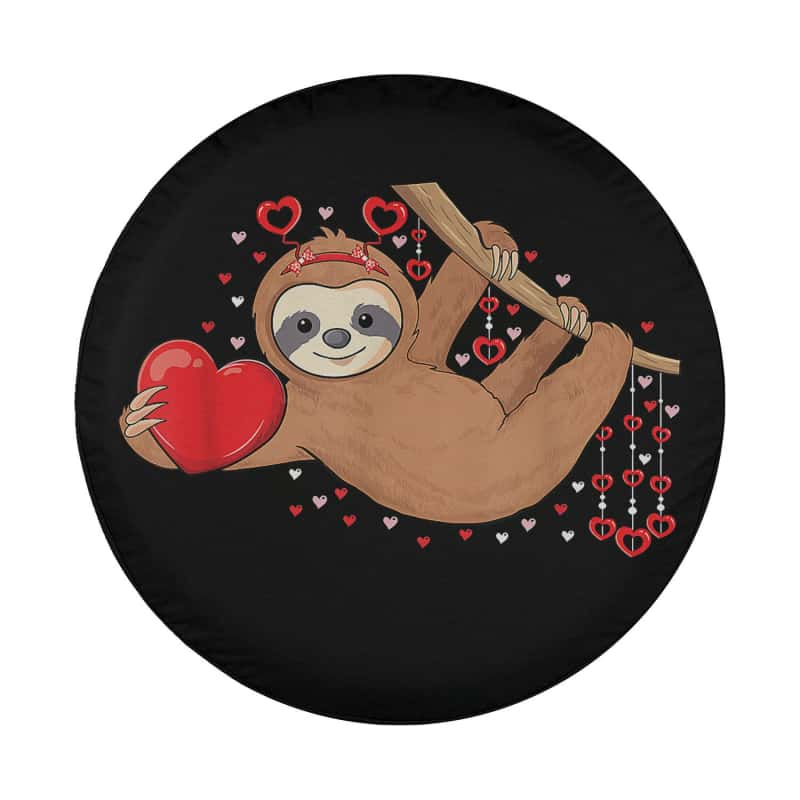 Load image into Gallery viewer, Cute Lazy Sloth Holding Heart Love Sloth Valentines Day Spare Tire Cover Thickening Leather Universal
