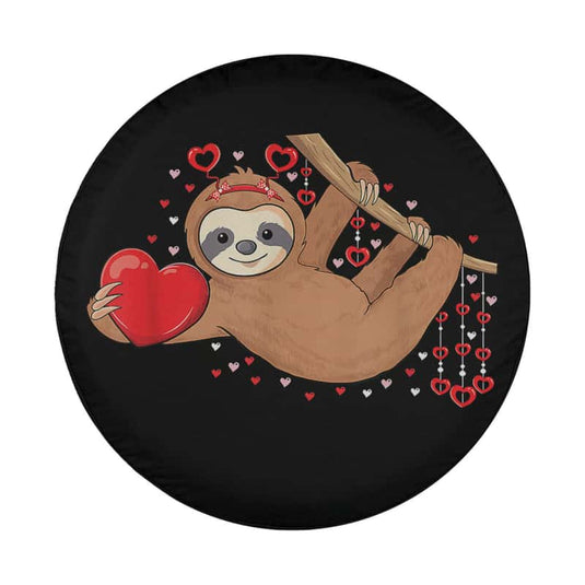 Cute Lazy Sloth Holding Heart Love Sloth Valentines Day Spare Tire Cover Thickening Leather Universal