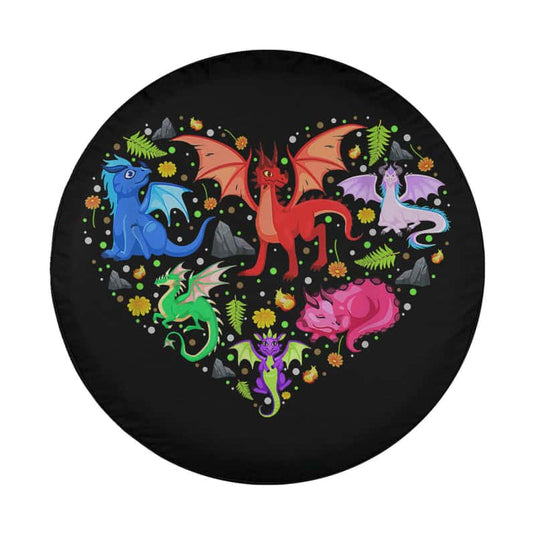 Cute Dragon Heart Valentine's Day Funny Animals Lover Spare Tire Cover Thickening Leather Universal