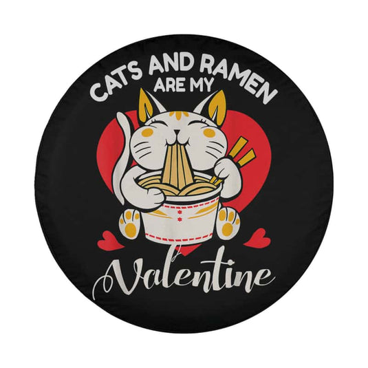 Cat Heart Ramen Kawaii Japanese Food Valentines Day Spare Tire Cover Thickening Leather Universal