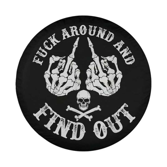 Fuck-Around And Find-Out Skeleton Mid-Finger-Hand Spare Tire Cover Thickening Leather Universal