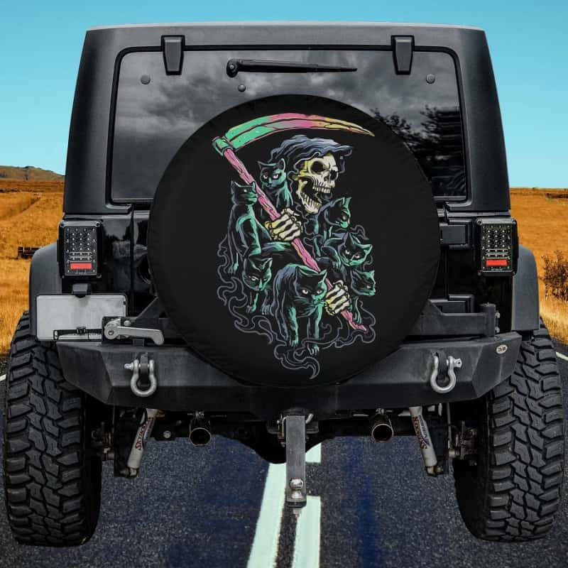 Load image into Gallery viewer, Kitty Skeleton Halloween Grim Reaper Cat Satanic Hail Spare Tire Cover Thickening Leather Universal
