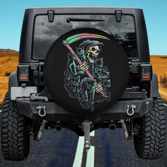 Kitty Skeleton Halloween Grim Reaper Cat Satanic Hail Spare Tire Cover Thickening Leather Universal