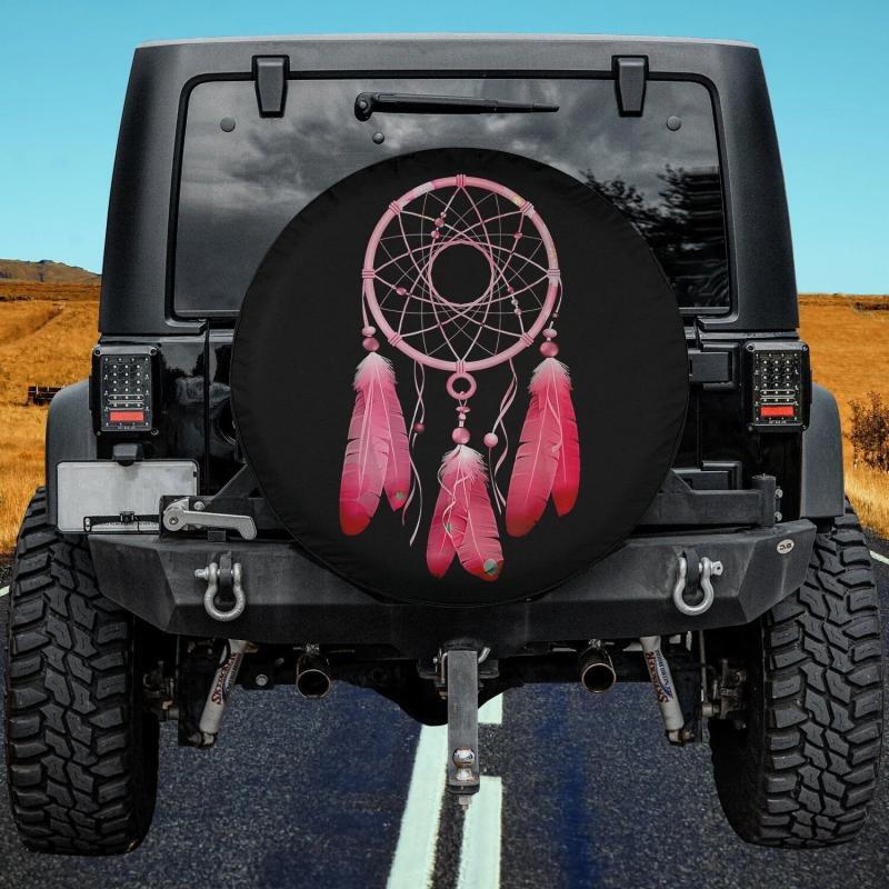 Load image into Gallery viewer, Pink Dreamcatcher Feathers Native American Indian Tribal Art Spare Tire Cover Thickening Leather Universal
