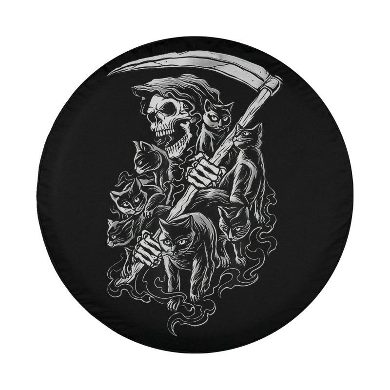 Load image into Gallery viewer, Black Cat Death Skeleton, Kitty Skeleton Halloween Spare Tire Cover Thickening Leather Universal
