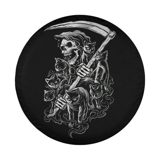 Black Cat Death Skeleton, Kitty Skeleton Halloween Spare Tire Cover Thickening Leather Universal