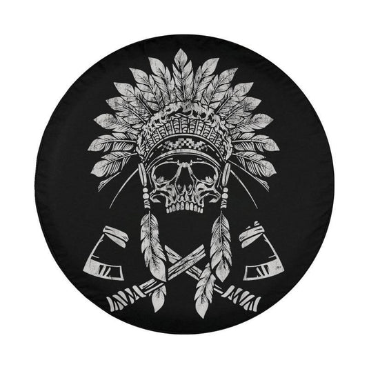 Vintage Indian Native American Skull With Tomahawk Axe Spare Tire Cover Thickening Leather Universal