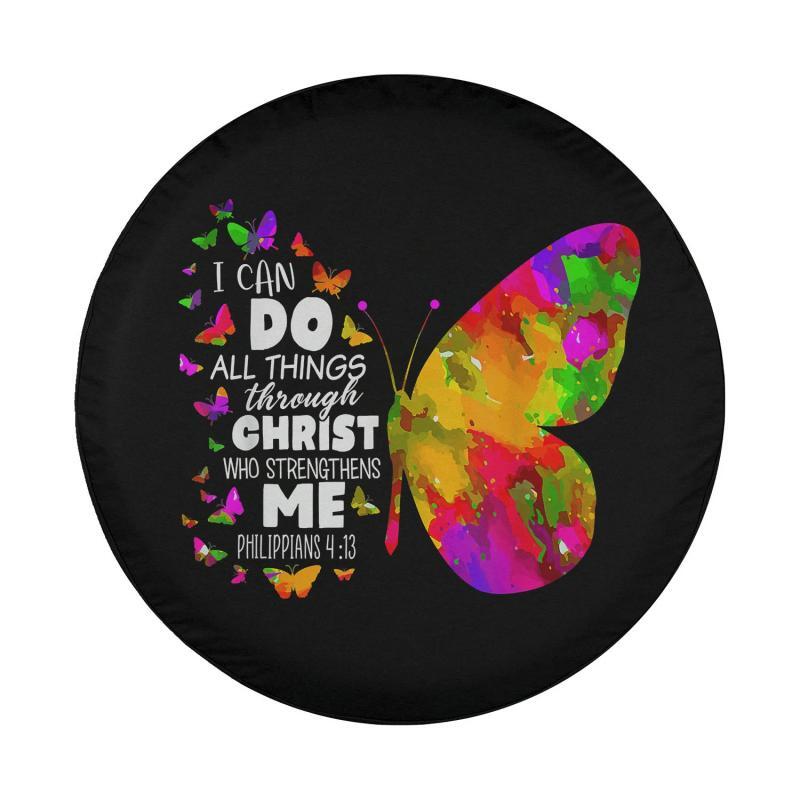 Load image into Gallery viewer, Philippians 4-13 Butterfly Christ Bible Verse Gift For Women Spare Tire Cover Thickening Leather Universal
