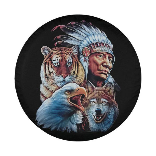 Original Founding Native American Indian Eagle Wolf Art Spare Tire Cover Thickening Leather Universal