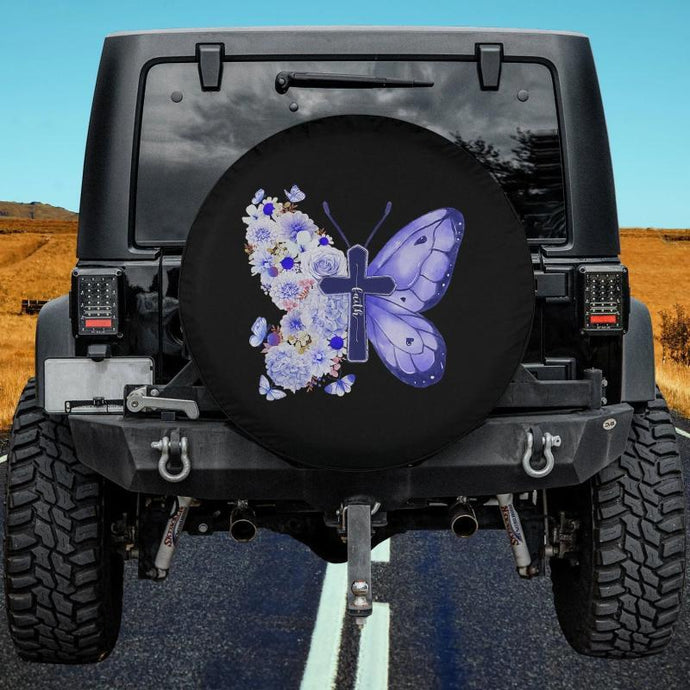 Faith Butterfly Christian Cross Jesus Christian Women Premium Spare Tire Cover Thickening Leather Universal