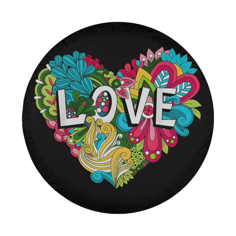 Load image into Gallery viewer, Doodle Floral Heart With Love Lettering For Valentines Day Spare Tire Cover Thickening Leather Universal
