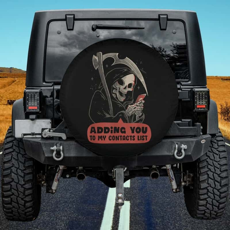 Load image into Gallery viewer, Adding You To My Contacts List Funny Grim Reaper Skeleton Spare Tire Cover Thickening Leather Universal Fit
