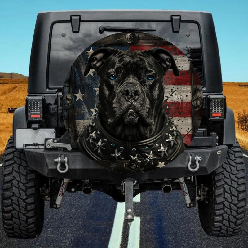 Load image into Gallery viewer, American Flag Dog 2 Spare Tire Cover
