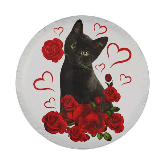 Black Cat Valentines Day Boys Girls Official Teenager Spare Tire Cover Thickening Leather Universal