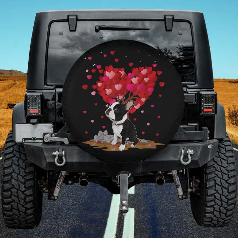 Load image into Gallery viewer, Boston Terrier Lover Heart Shape Boston Terrier Valentine Spare Tire Cover Thickening Leather Universal
