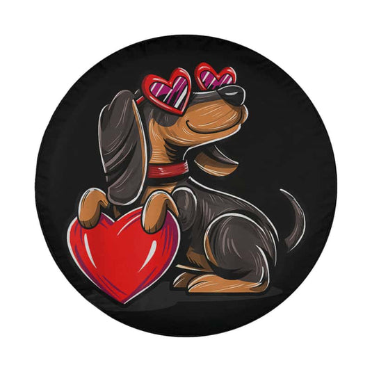 Dachshund Valentine Dog Valentines Day Spare Tire Cover Thickening Leather Universal