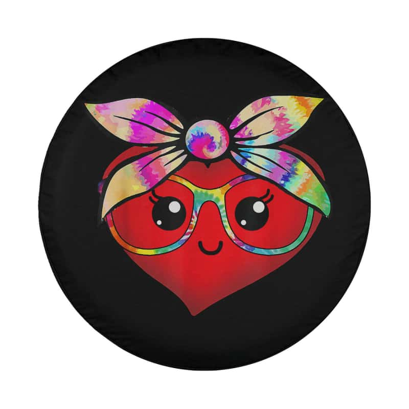 Load image into Gallery viewer, Cute Heart With Tie Dye Bandana Glasses Valentine Girls Spare Tire Cover Thickening Leather Universal
