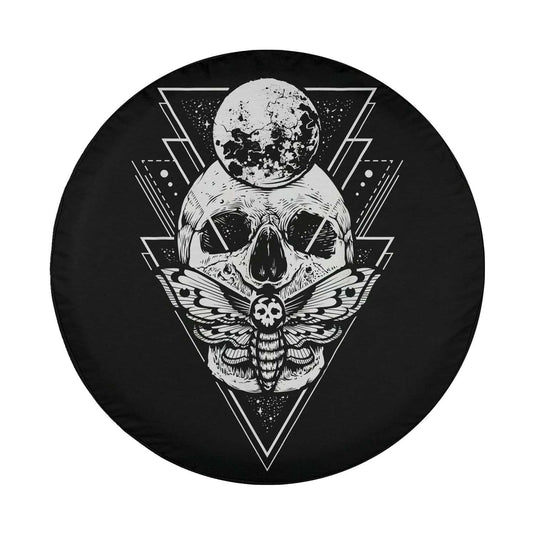 Crystal Moon and Death Moth - Mystic Pagan Skeleton Spare Tire Cover Thickening Leather Universal