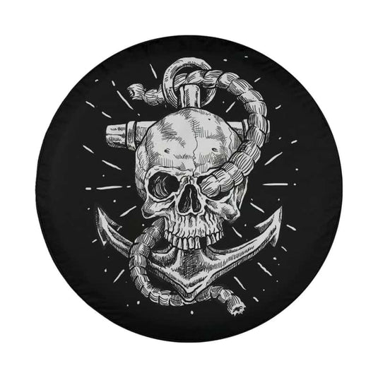 Anchor and Skull - Boat Captain Maritime Skeleton Spare Tire Cover Thickening Leather Universal